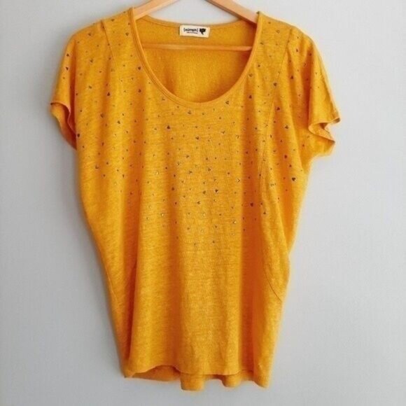 NUMPH 100% Linen Soft Yellow Blouse with Metal Heart Studs Sz S - Picture 2 of 12